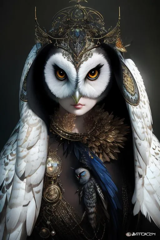 Prompt: photo of a Beautiful anthropomorphic Bird Woman Hybrid, owl woman, 16 k, ultra realistic, Octane render, volumetric lighting, shadow effect, insanely detailed and intricate, photorealistic, highly detailed, artstation by tom Bagshaw, WLOP, by artgerm