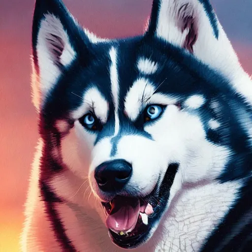 Prompt: portrait of a husky dog, symetric face
