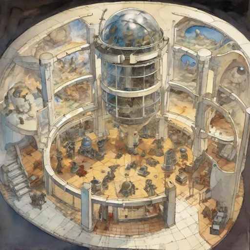 Prompt: isometric dnd battle map, large room, an observatory, interior, equipment all over the room, big glass windows, large telescope, watercolor by Frank Frazetta ssor 16:0 sav 5
-- 750 --q 2 - 