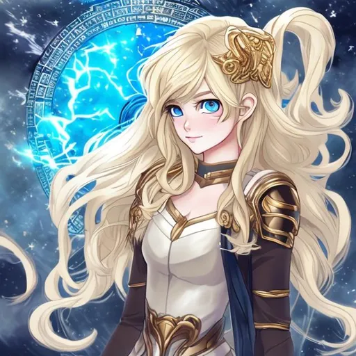 Prompt: Sigyn Goddess of Victory; anime style; blonde hair; blue eyes