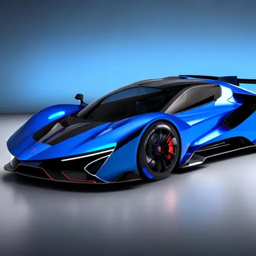 Prompt: a futuristic supercar with blue lights