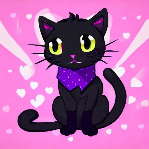 Prompt: tiny cute black cat avatar with purple background, anime style, heart
