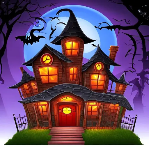 Prompt: Spooky house, cartoon, night