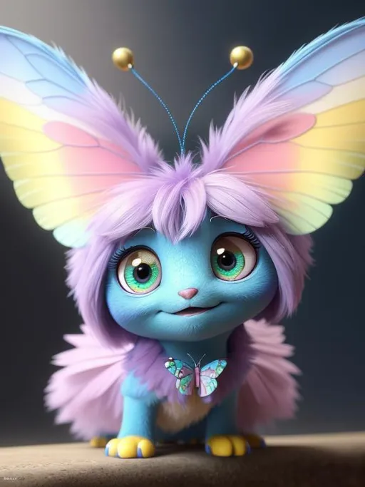 Prompt: Disney Pixar, exquisite new character, cute rainbow butterfly, highly detailed, fluffy, intricate details, beautiful big eyes, maximum cuteness, lovely, adorable, beautiful, flawless, masterpiece, soft dramatic moody lighting, radiant love aura, ultra high quality octane render, hypermaximalist, trending on artstation, Anna Dittmann, Tom Blackwell