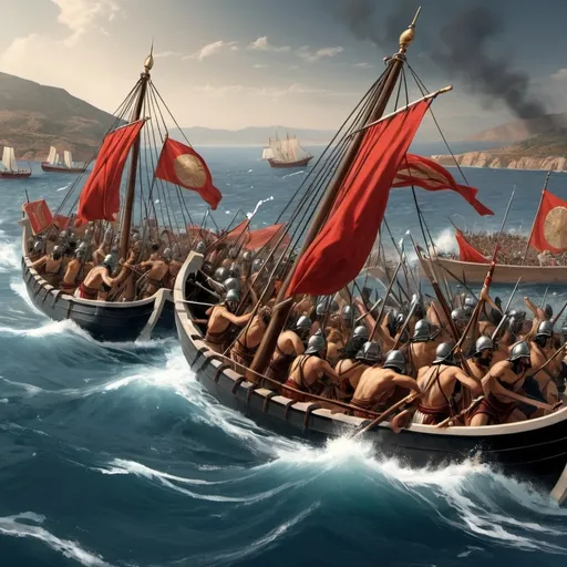 Prompt: Fighting in the sea during the Peloponnesian War.