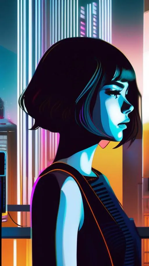 Prompt: Portrait of young girl with Brown short hair and with cute face, cyberpunk night city, perfect composition, hyperrealistic, super detailed, 8k, high quality, trending art, trending on artstation, sharp focus, studio photo, intricate details, highly detailed, by greg rutkowski