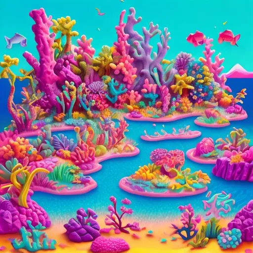 Prompt: Lisa frank style coral reef
