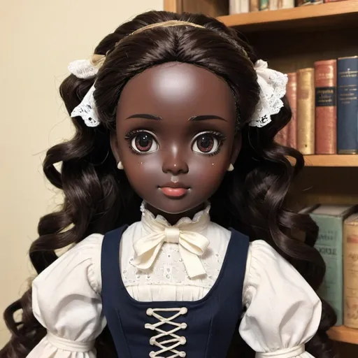 Prompt: An 1800s anime girl doll dark skinned 