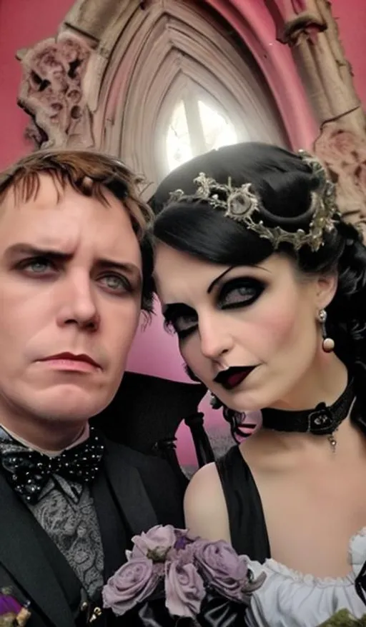 Prompt: Make this a gothic wedding photo.