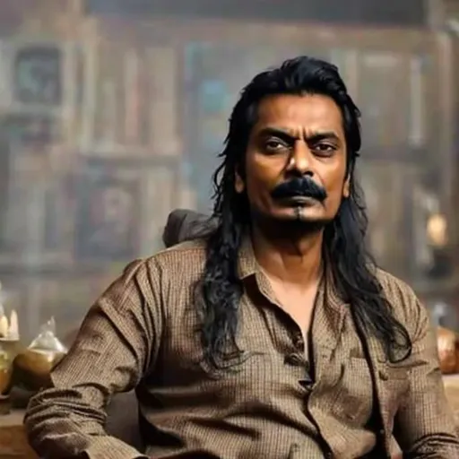 Prompt: Nawazuddin sidiqui with long hair and thick long beard in  psycho look