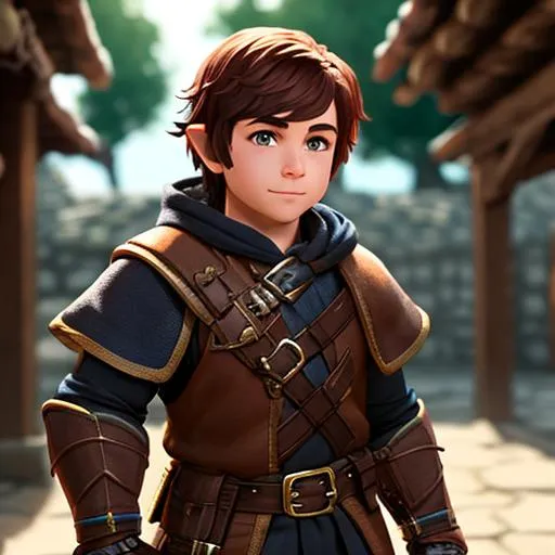 Prompt: D&d halfling male thief, village, highly detailed, professional, render, Sharp focus, HD, UHD, HDR, hyperrealistic 