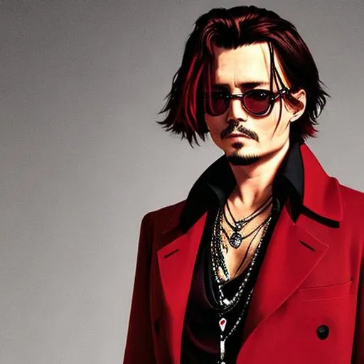 Prompt: johnny depp in shades of red