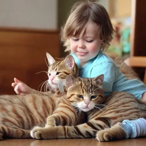 Prompt: cats with  children