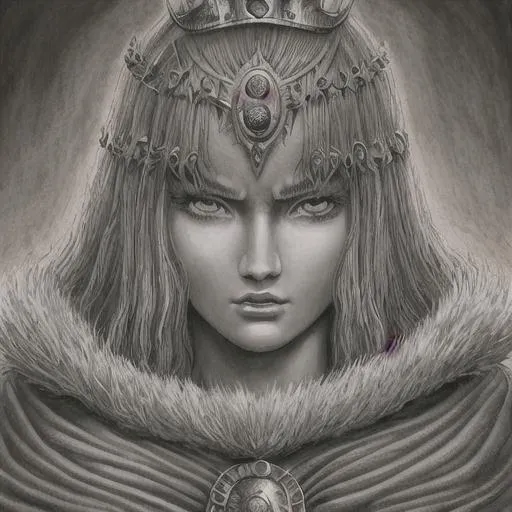 Prompt: portrait of unknown queen, hyper realistic in the style of Berserk, by Kentaro Miura