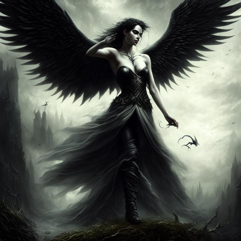 A frightening fallen angel, dark fantasy, style of G... | OpenArt