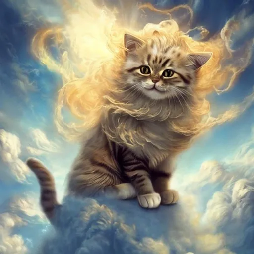 Prompt: A cat that looks like a god on a cloud