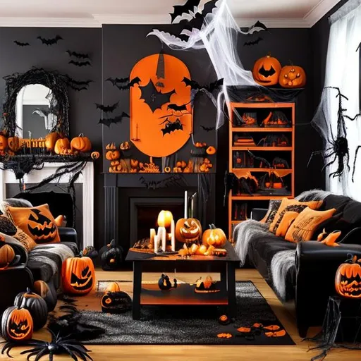 Prompt:  a halloween themed livingroom