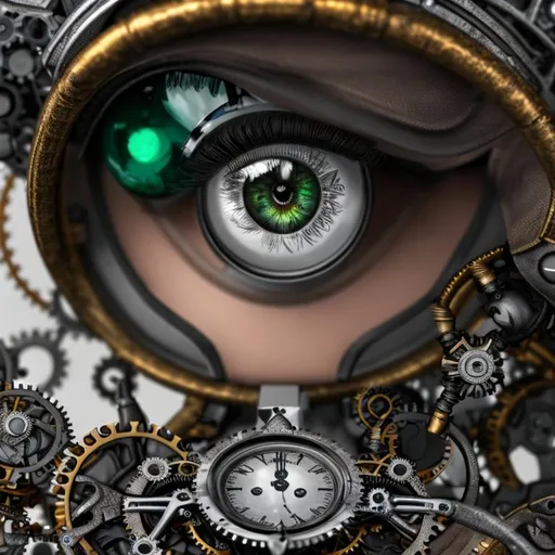 Prompt: A hyper realistic extremely detailed very close up steampunk woman. Woman has red hair and green eyes,  highly detailed, professional, render, Sharp focus, HD, UHD, HDR, hyperrealistic