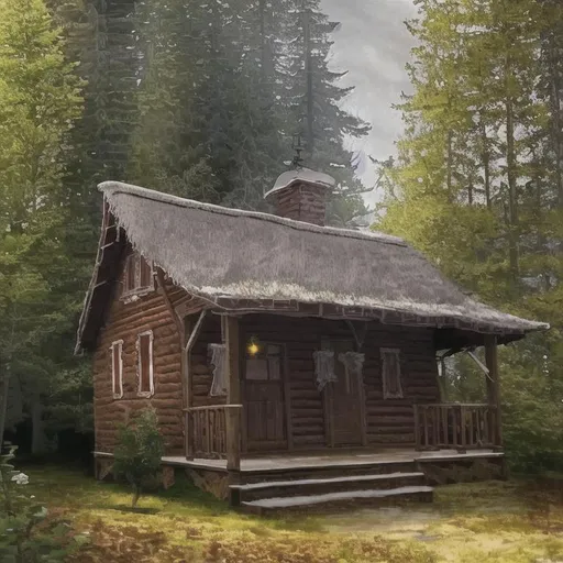 Prompt: beautiful ornated russian cottage in the wood