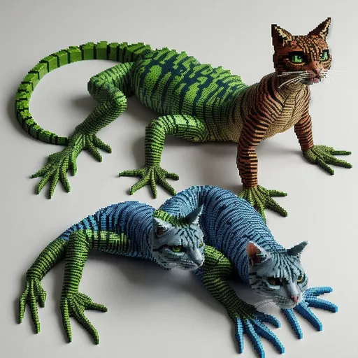 Prompt: create a half-cat, half-lizard creature, in pixel art