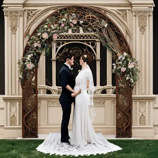 Prompt: a brilliantly detailed art nouveau style wedding arch 