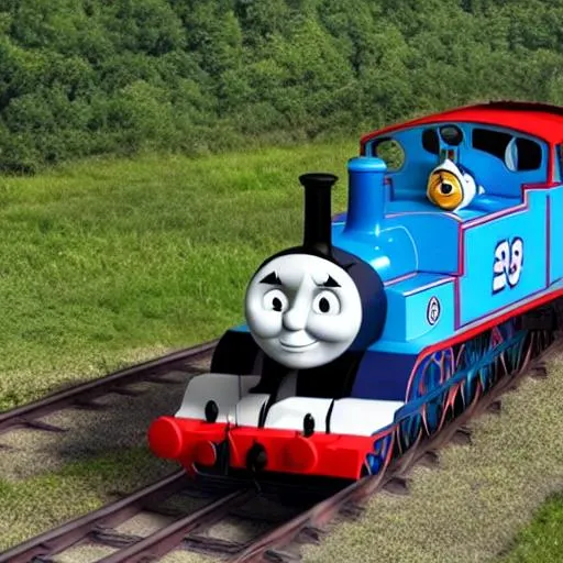 Prompt: Cursed Thomas The Tank engine 