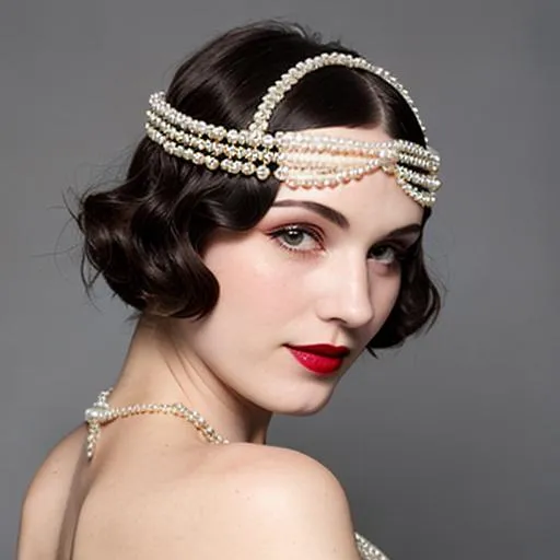 thumbnail image 2 of 1920s Flapper Headpiece - Pearl Gatsby Headband Roaring 20s Hair Accessory 2 of 11