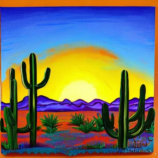 Prompt: desert cactus sunset painting





