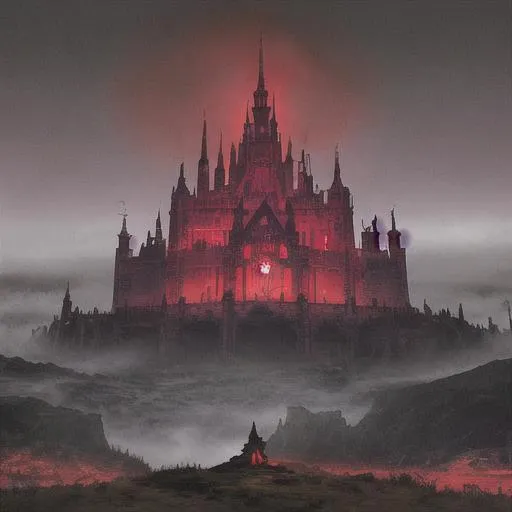 Prompt: The world of Elden Ring with the World Tree with a glowing yellow/red hue in the background and a decaying castle in the foreground and all of this overseeing the world of Elden Ring zoomed out over a large landscape with a gothic art style
