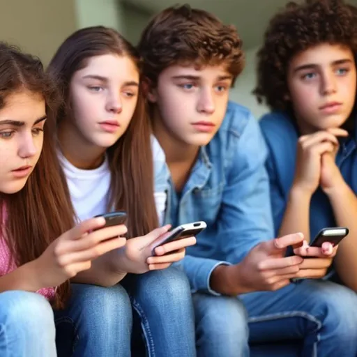 Prompt: teenagers watch something on cellphone