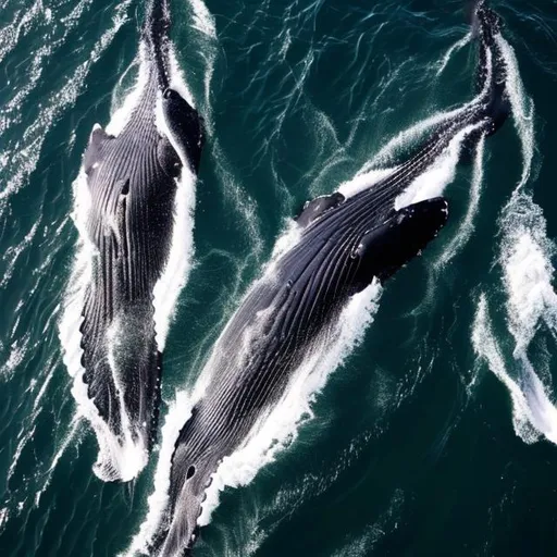 Prompt: top view of whales swimming in iceland 