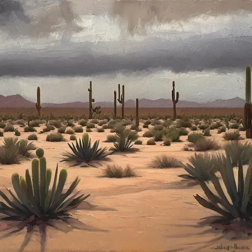 Prompt: Rainy afternoon on a desert oasis in oil