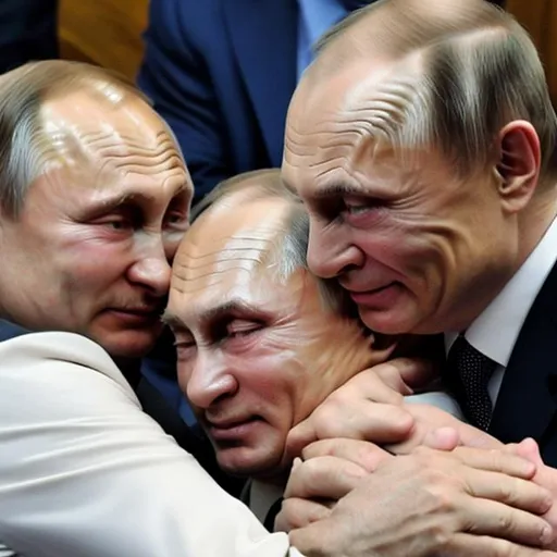 Prompt: Zelenskiy hugging Putin

