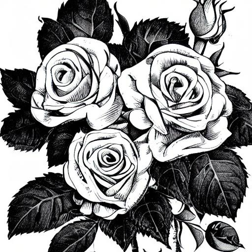 Black and white coloring page of a bouquet of roses | OpenArt