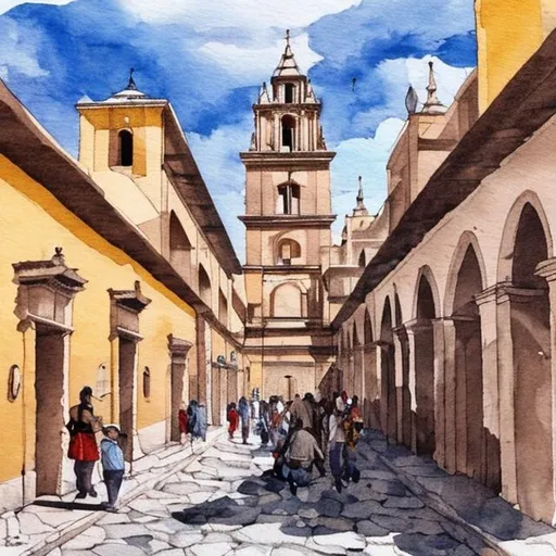 Prompt: arequipa peru painting line and wash