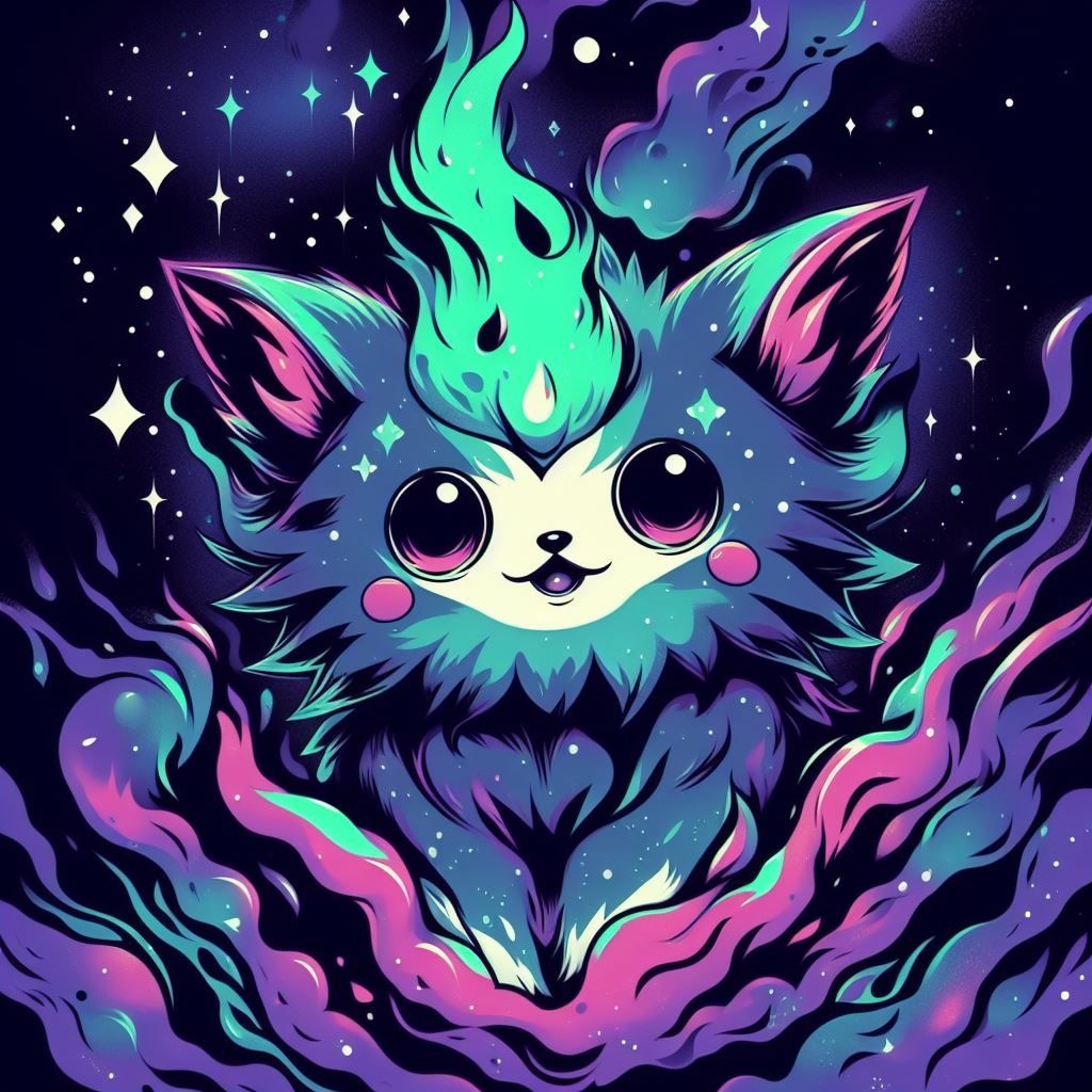 an illustration of a cat of anime in space with a gr...