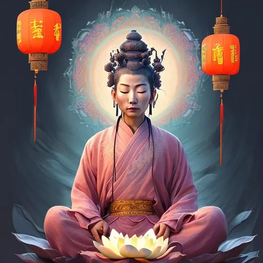 Prompt: "Ultra realistic photo portrait of Chinese sage meditating in lotus position, colorful, painting burst, tranquil gaze, lantern light, symmetrical face, tone mapped,intricate, elegant, highly detailed, digital painting, artstation,concept art, smooth,sharp focus, illustration,beautiful face, intricate, highly detailed,smooth,sharp focus, art by artgerm and greg rutkwoski and alphonse mucha, 3D Game Cinematic Feel,Epic 3D Videogame Graphics, Intricately Detailed,8K Resolution, Dynamic Lighting,Unreal Engine 5, CryEngine, Trending on ArtStation,HDR, 3D Masterpiece, Unity Render, Perfect Composition,synthwave,neon retro"