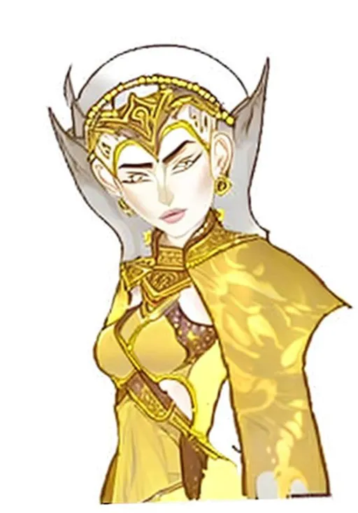 Prompt: 
Jexis Jaherzuir (also known as The Burned Empress) was the daughter of Jaher and ruler of the Jexisian Empire, the successor of Jaher's Phoenix Empire. Known for her meteoric rise to power, Jexis managed to unify Bulwar after her father's Empire collapsed, and at the height of her power, ruled nearly half of Cannor.

she is also a cute little girl. She is a sun elf just like her father Jaeral.


