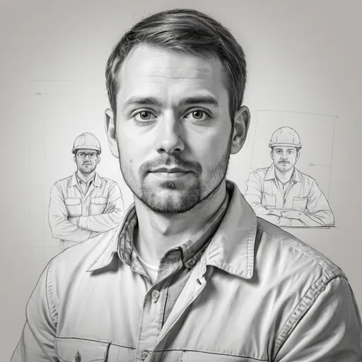 Prompt: Create a hand drawing photo of a men 37 years old, white Guy, engineer
