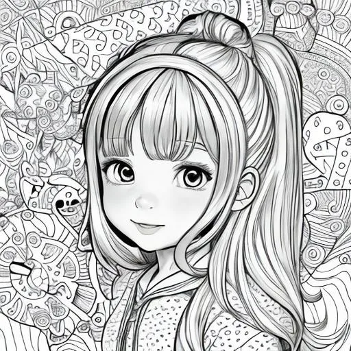 Prompt: drawing style  line art coloring book page for young  adults of a cute adorable little girl starting middle school cartoon dynamic detailed 8k HD  -- AR 2:3