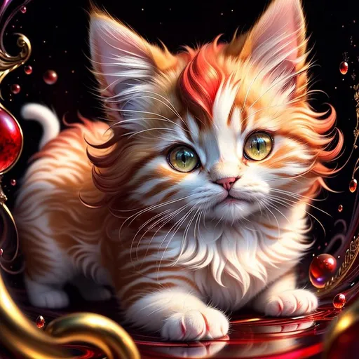 Prompt: cotton surreal puffy liquid red gold silver jade (Beautiful {Fluffy!!! Persian}kitten plasma, Beautiful big {heart-shaped}reflective eyes, long flowing hair), hyper realistic, expansive psychedelic background, ultra detailed full body artistic photography, detailed rugged Gorgeous detailed face, shadows, oil on canvas, brush strokes, ultra sharp focus, ominous, matte painting movie poster, golden ratio, epic, intricate, cinematic character render, hyper realistic, 64K --s98500