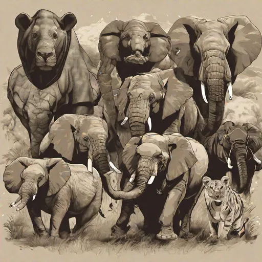 Prompt: The African Wildlife Big Five As Super Heroes