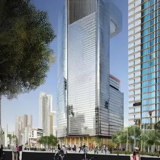 Prompt: Design a Building in the heart of a bustling urban environment that fuses the iconic styles of Norman Foster and Omar Yezid Barrera with a hyper-realistic interpretation of lucio costa and oscar niemeyer style. 

The building's exterior should feature a dynamic design that incorporates the signature elements of both Foster and Barrera. The use of glass, steel, and concrete should be prominent, creating a sleek and modern aesthetic that complements the surrounding architecture.

The building's façade should be shaped like a lucio costa and oscar niemeyer, with a rectangular base and a curved roof that slopes upwards. The booth would be sculpted from steel and glass, and the glass panels would be tinted in shades of red to represent the iconic color of New York. The booth would be designed to create a sense of solidity and permanence, giving the building a strong and enduring appearance.

To complete the design, the building should be illuminated by a series of LED lights that create a warm and inviting atmosphere, showcasing the unique shape and design of the building.

The final digital illustration should be created using advanced software such as SketchUp, Rhino, or AutoCAD, and should capture the vibrant and innovative spirit of Milan's urban culture. The design should be hyper-realistic, highly detailed, and rendered in 8k resolution with a cinematic lighting style that showcases the unique architectural features of the building, editorial style photo, front view, Miami references, with a some cats in street, women in the street