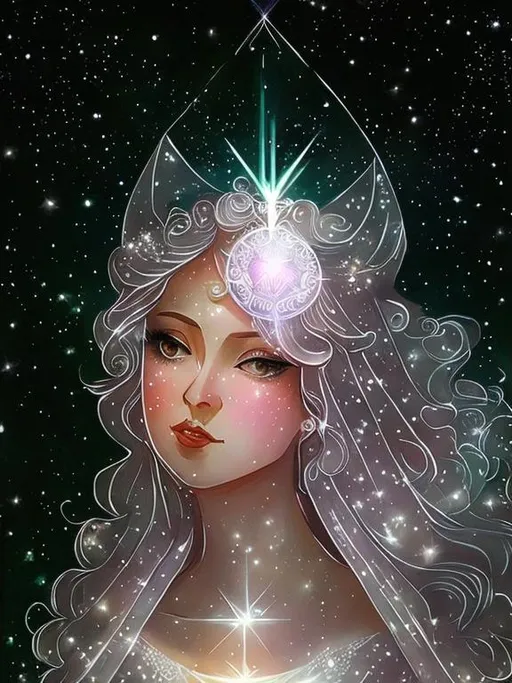 Prompt: White prism goddess of light, even cute face, proportional, realistic illustration 