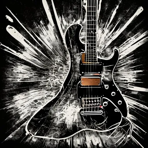 Prompt: Guitar  art black background 