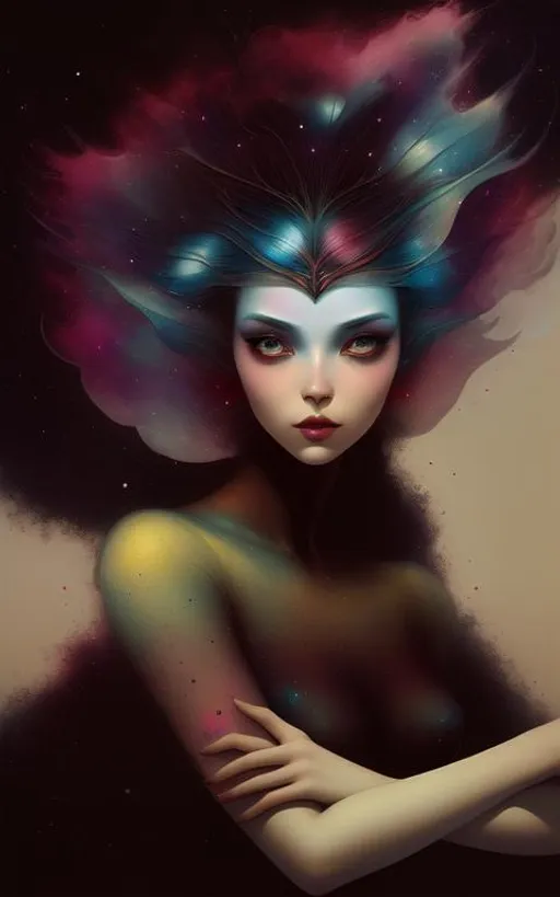 Prompt: cosmic Beauty. Art by artgerm, edre penovac, catrin Welz-Stein, caia Koopman, tom bagshaw, James Jean. Gradient chrome colours. 3d.