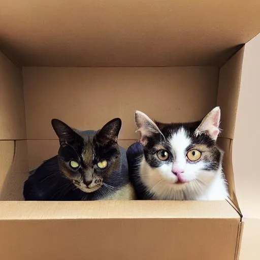 cat and dog in a box