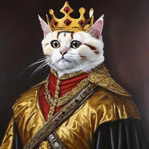 An Oil Painting Of A Cat Dressed As A King 