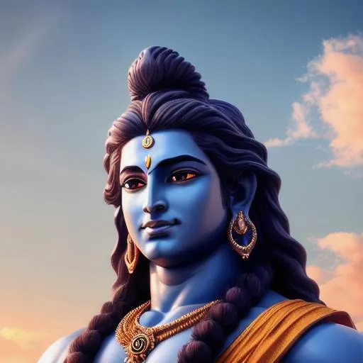 Prompt: Lord shiva, extra large muscles, high detailed picture, hindu mythological God, light, rudraksh elegant, flying , cloudy sky, hyper realism, desroyer look, centered, UHD, 8K Ultra Smooth, face, third eye on forhead, 