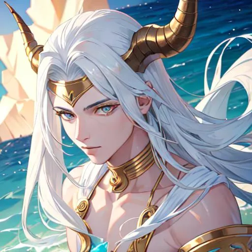 Prompt: Capricorn The Sea-Goat zodiac as a male human, 8k, UHD,  highly detailed, close up